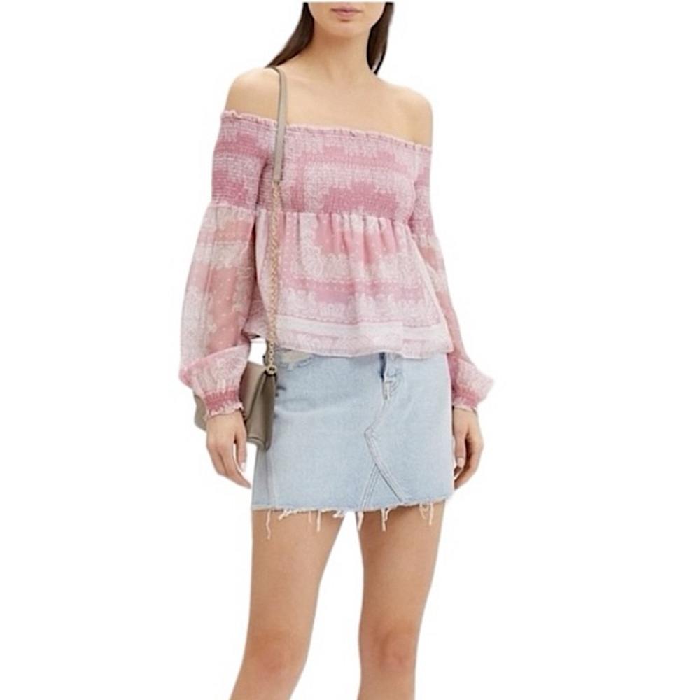 Intermix Penelope Silk Paisley Off The Shoulder Top size M